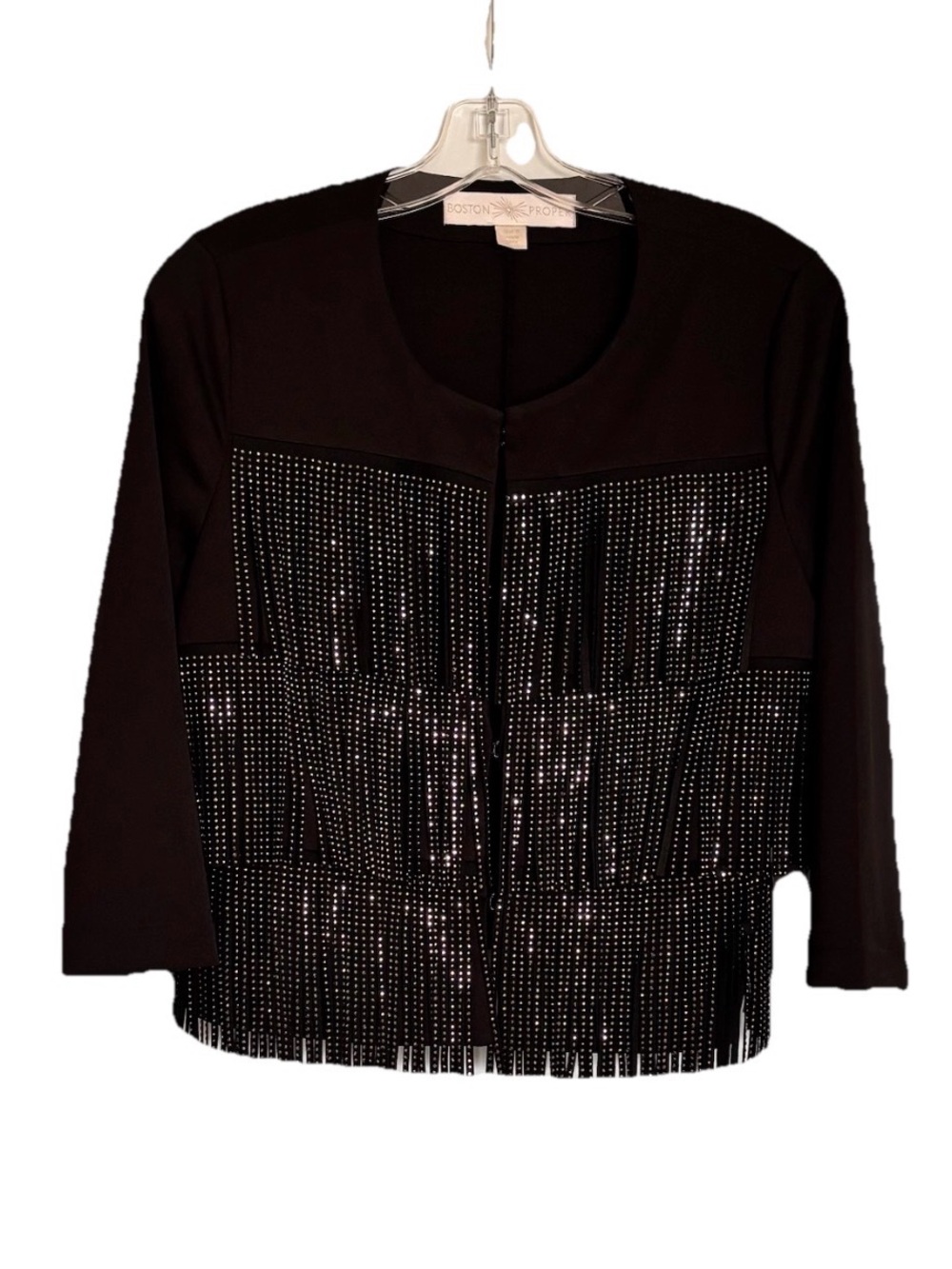 Boston Proper Crystal Fringed Blazer/ Jacket Black Size 8